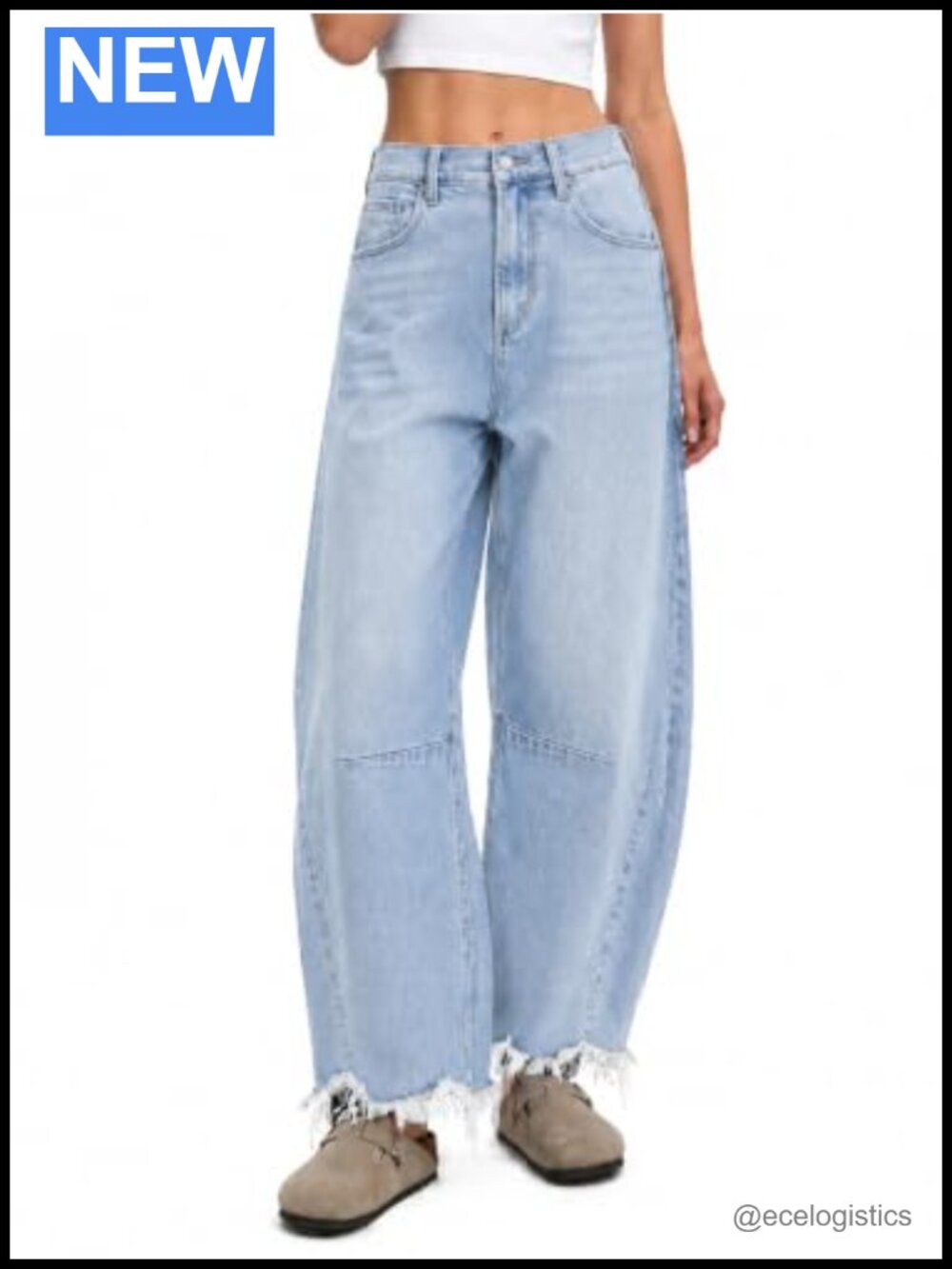 Women's High Rise Barrel Baggy Ankle Jeans Raw Hem Cotton Blend Stretch Denim